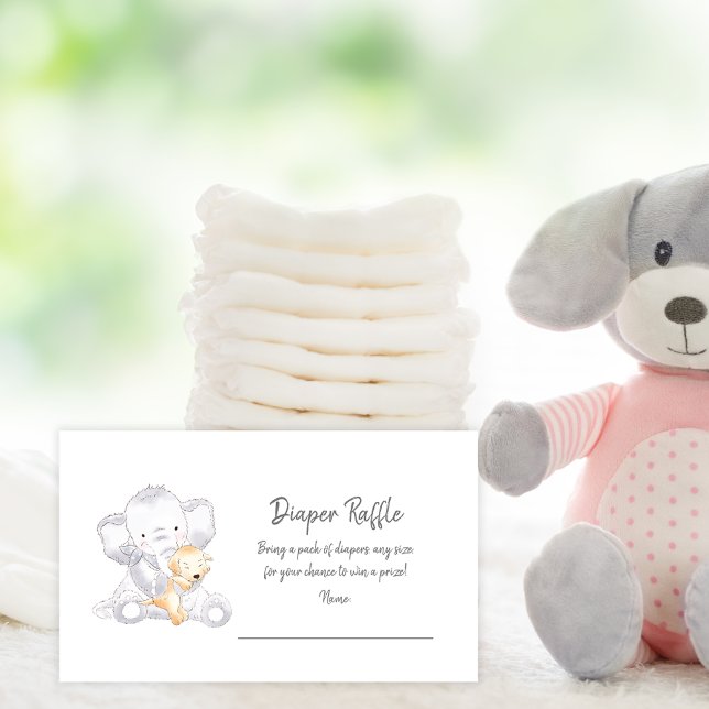 Cartão De Informações Fralda Raffle Ticket Modern Baby Elephant (Criador carregado)