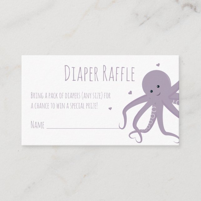 Cartão De Informações Fralda Raffle Ticket Purple Octopus Hearts Animal (Frente)
