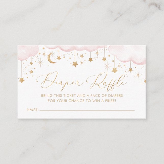 Cartão De Informações Fralda Raffle Twinkle Chá de fraldas Estrela Rosa (Frente)