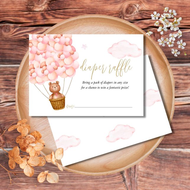 Cartão De Informações Fralda Raffle Urso Rosa-Rosa Chá de fraldas (Criador carregado)