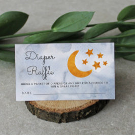 Cartão De Informações Fralda Raffle Watercolor Lua e Estrelas Dusty Blue
