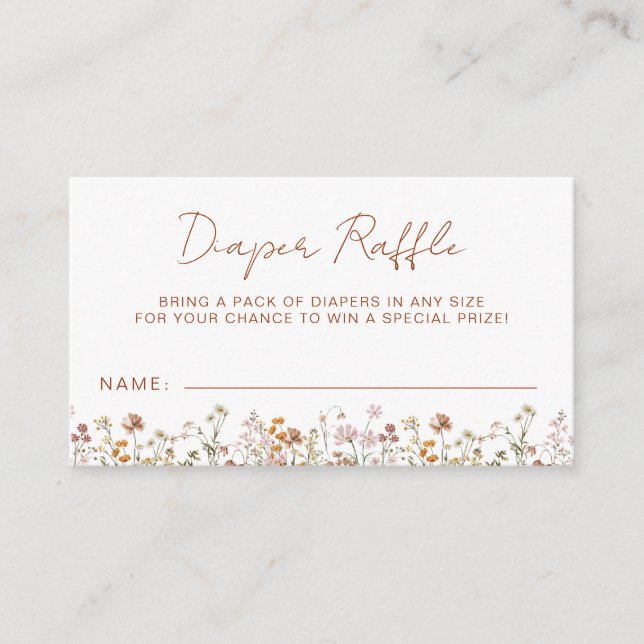 Cartão De Informações Fralda Raffle Wildflower Terracotta Chá de fraldas (Frente)