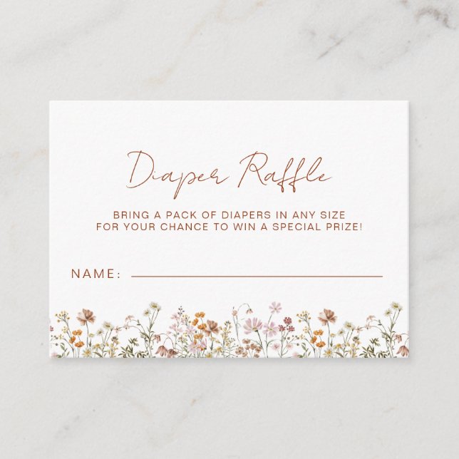Cartão De Informações Fralda Raffle Wildflower Terracotta Chá de fraldas (Frente)
