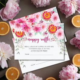 Cartão De Informações Fralda Rosa e Citrus Nappy Chá de fraldas Raffle