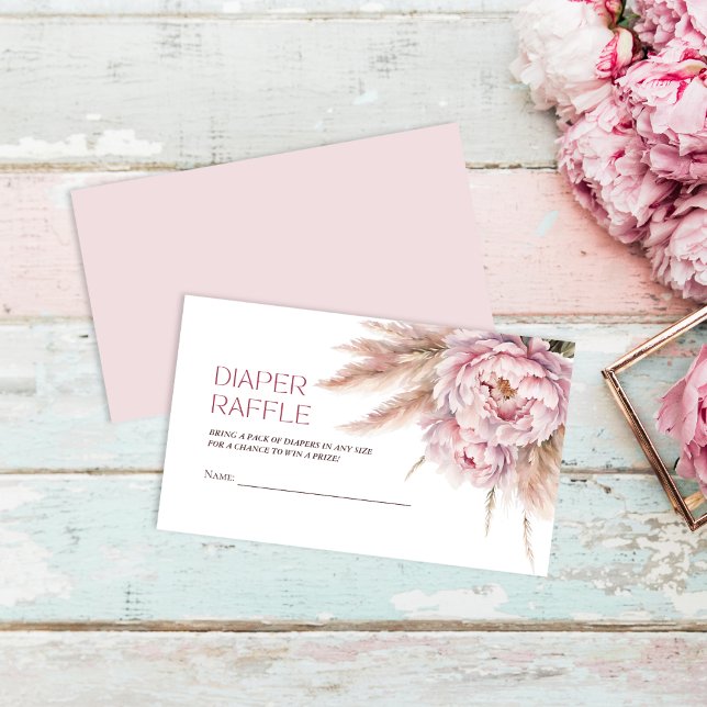 Cartão De Informações Fralda Rosa Floral Chá de fraldas Raffle (Criador carregado)
