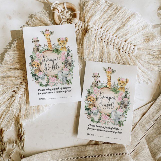 Cartão De Informações Fralda Rosa Floral Safari Garota Selva Raffle (Criador carregado)