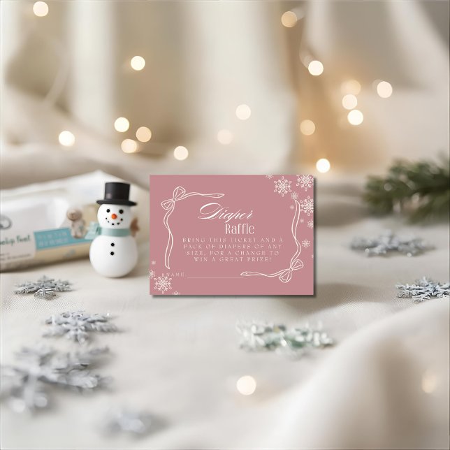 Cartão De Informações Fralda rosa-inverno Chá de fraldas Raffle (Winter pink Diaper Raffle Baby Shower Enclosure Card)