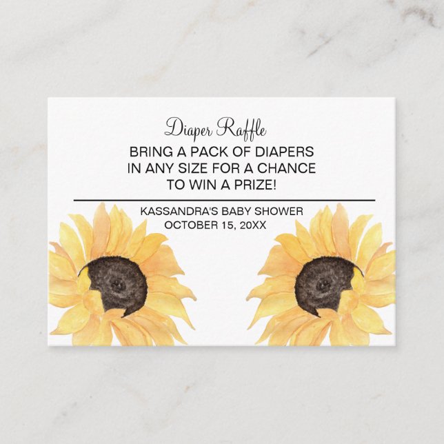 Cartão De Informações Fralda Rústica de Chá de fraldas de Girassol (Frente)