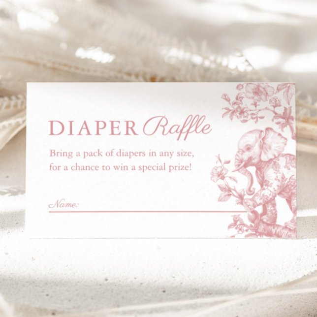 Cartão De Informações Fralda Safari  Raffle Chá de fraldas Rosa (Pink Girl Toile Safari Diaper Raffle Baby Shower Enclosure Card)