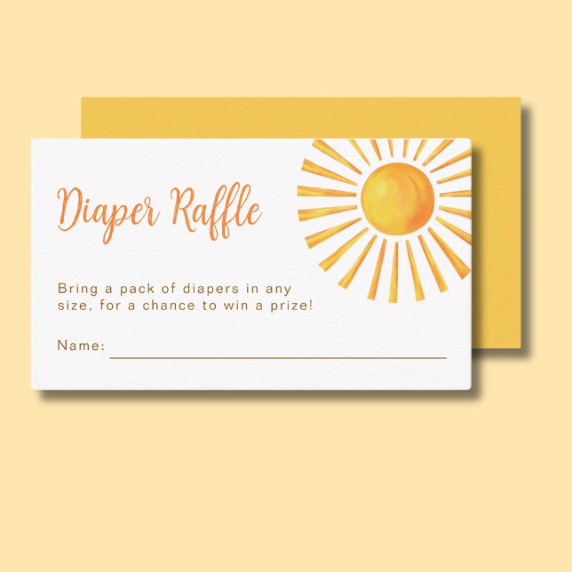Cartão De Informações Fralda Sunshine Chá de fraldas Raffle (A little ray of sunshine yellow baby shower enclose card for diaper raffle)