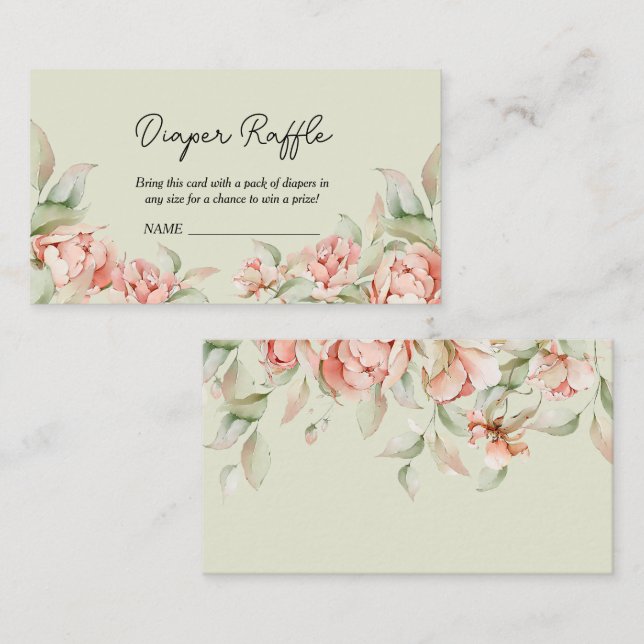 Cartão De Informações Fralda verde-Chá de fraldas Elegante Raffle (Frente/Verso)