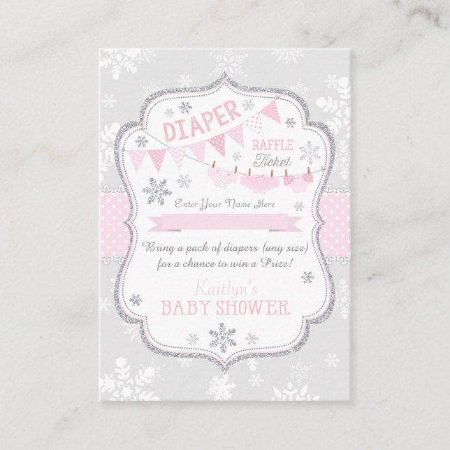 Cartão De Informações Fraldas em floco de neve e Bilhete de Tutu Raffle (Frente)