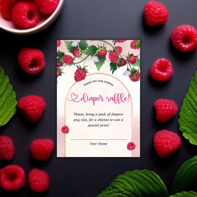 Cartão De Informações Framboesa-Chá de fraldas-doce Raffle (Raspberry Sweet Baby Shower Diaper Raffle Enclosure Card)