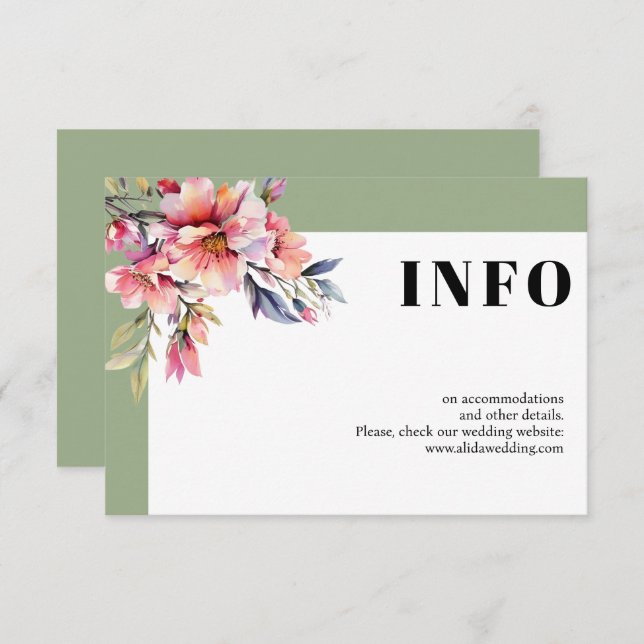 Cartão De Informações Frame with rhododendron branch and flowers wedding (Frente/Verso)