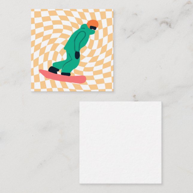 Cartão De Informações Freeride Snowboarder Em Traje Verde Verificado (Frente/Verso)