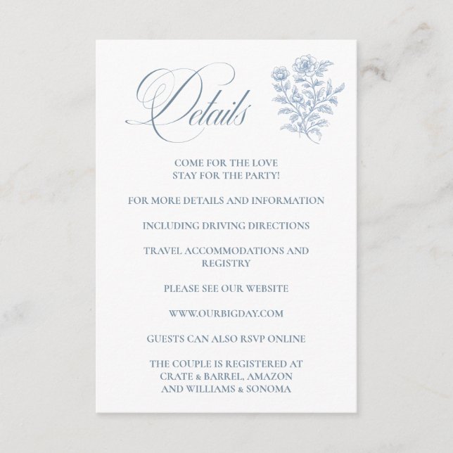 Cartão De Informações French Blue Enclosure Card Details (Frente)