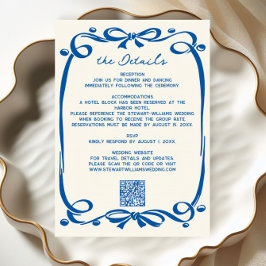 Cartão De Informações French Blue Whimsical Hand Drawn Ribbon Wedding