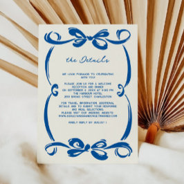 Cartão De Informações French Blue Whimsical Ribbon and Bow Wedding