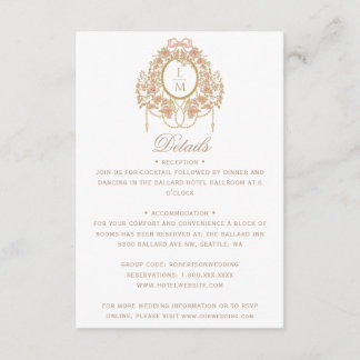 Cartão De Informações French Rococo Rose Monogram Wedding