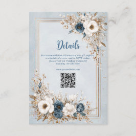 Cartão De Informações Frosted Bloom Azul Empoeirado e Dourado Casamento