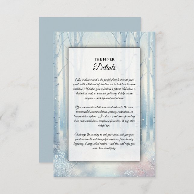 Cartão De Informações Frosted Blue Birch Forest Wedding (Frente/Verso)
