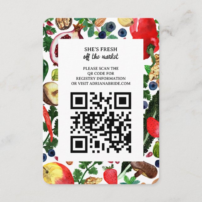 Cartão De Informações Fruit Veggie Watercolor FRESH OFF MARKET Bridal QR (Frente)