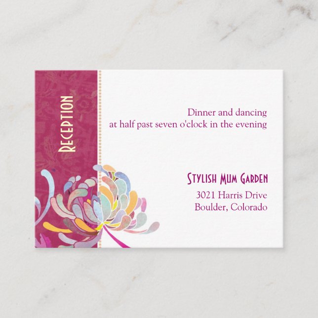 Cartão De Informações Fuchsia Floral Recepção de casamento ou Registro (Frente)