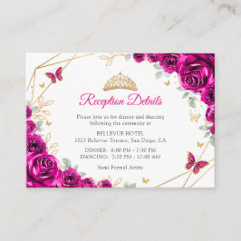 Cartão De Informações Fuchsia Pink Gold Floral Quinceanera  Details