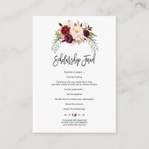 Cartão De Informações Fundo de Bolsa Floral de Manuscrito Burgundy