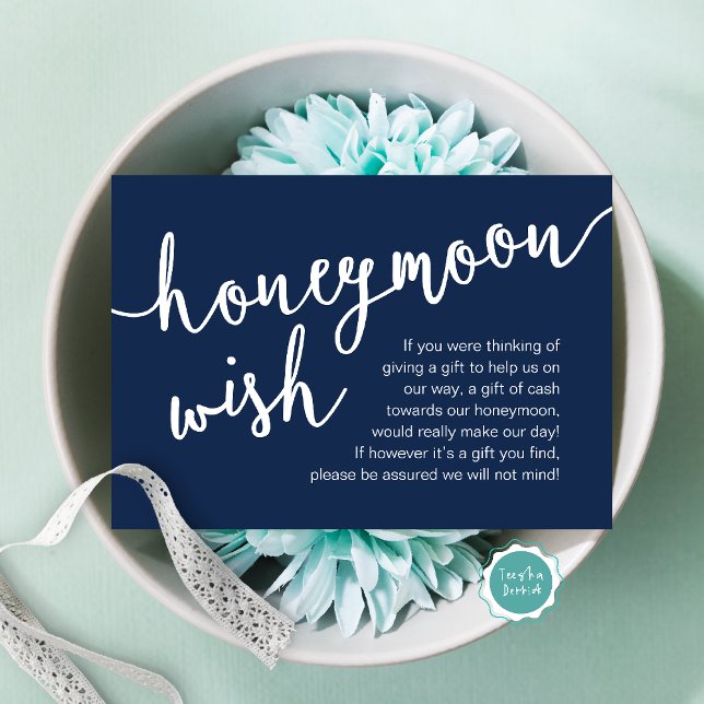 Cartão De Informações Fundo de Dinheiro para Desejos de Lua de Mel, uma  (Honeymoon Fund Wish Cash, A note on gifts, Modern Rustic Modern Rustic Wedding Card Navy Blue)