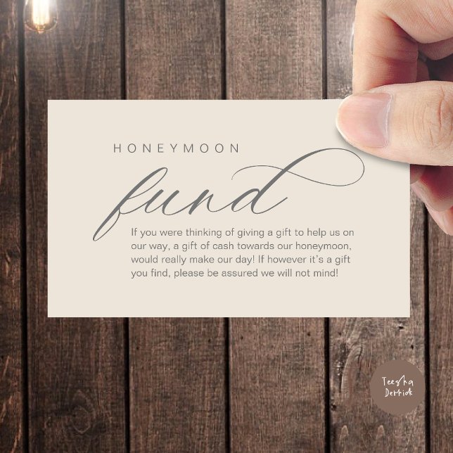 Cartão De Informações Fundo de Lua de Mel de Casamento, Desejo, Moderno  (Wedding Honeymoon Wish, Fund, Cash, Modern Classy Enclosure Card, Cream Grey)