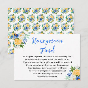 Cartão De Informações Fundo de Lua de Mel de Casamento Floral Azul e Ama
