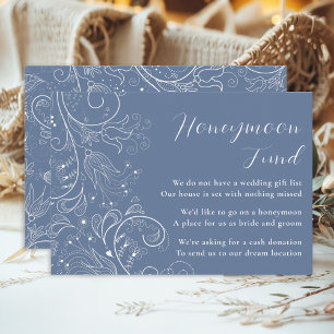 Cartão De Informações Fundo de Lua de Mel de Casamento Floral Azul Elega