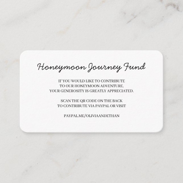 Cartão De Informações Fundo de Lua de Mel QR Design de Casamento (Frente)