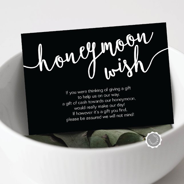 Cartão De Informações Fundo de Presente para Lua de Mel, Preto e Branco (Wedding Honeymoon Wish, Honeymoon Fund, in Black and White Enclosure Card)