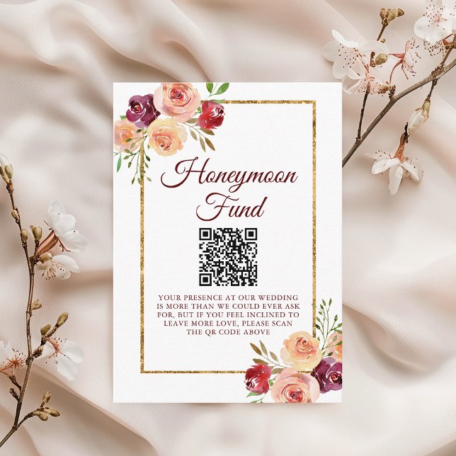 Cartão De Informações Fundo Dourado de Casamento Floral de Honeymoon (Criador carregado)