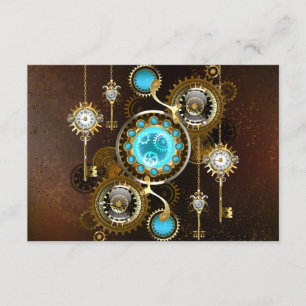 Cartão De Informações Fundo Enferrujado Steampunk com Lentes Turquesa