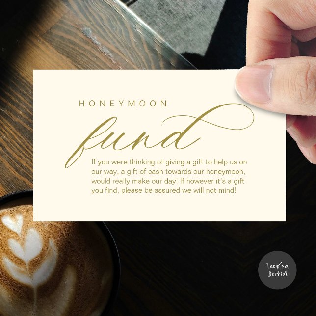 Cartão De Informações Fundo Honeymoon de Casamento, Desejo, Clássica Mod (Wedding Honeymoon Wish, Fund, Cash, Modern Classy Enclosure Card, Yellow Gold)