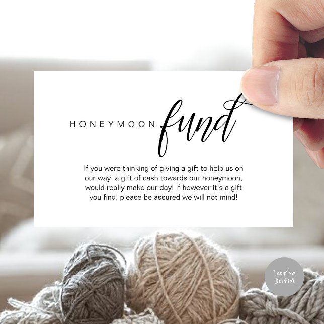 Cartão De Informações Fundo Honeymoon de Casamento, Desejo, Dinheiro, Cl (Wedding Honeymoon Wish, Fund, Cash, Modern Classy Enclosure Card, Black White)