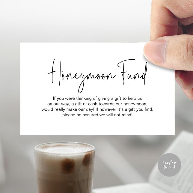 Cartão De Informações Fundo Honeymoon de Casamento, Script Manuscrito Mo (Honeymoon Wish, Modern romantic design Enclosure Card, Black and White)