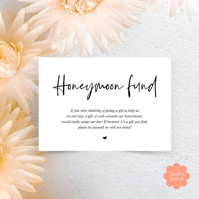 Cartão De Informações Fundo Honeymoon Wish Cash (Wedding Honeymoon Wish Fund Cash Enclosure Card in Black and White)
