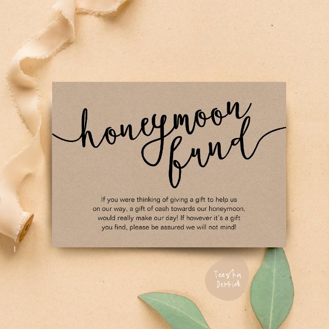 Cartão De Informações Fundo Honeymoon Wish Cash, Casamento Russo Moderno (Honeymoon Fund Cash Wish, a note on gifts Enclosure Card Rustic Brown Kraft Background)