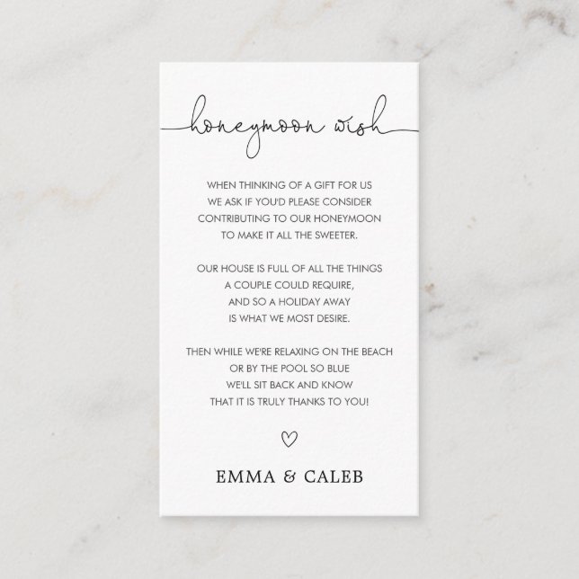 Cartão De Informações Fundo Simples de Desejo de Lua de Mel com Caligraf (Frente)