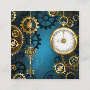 Cartão De Informações Fundo turquesa de Steampunk com Engrenagens