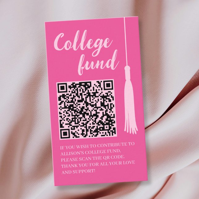 Cartão De Informações Fundo Universitário Presente com Borla Rosa Código (College Fund Pink Tassel Gift Qr Code Graduation Enclosure Card)