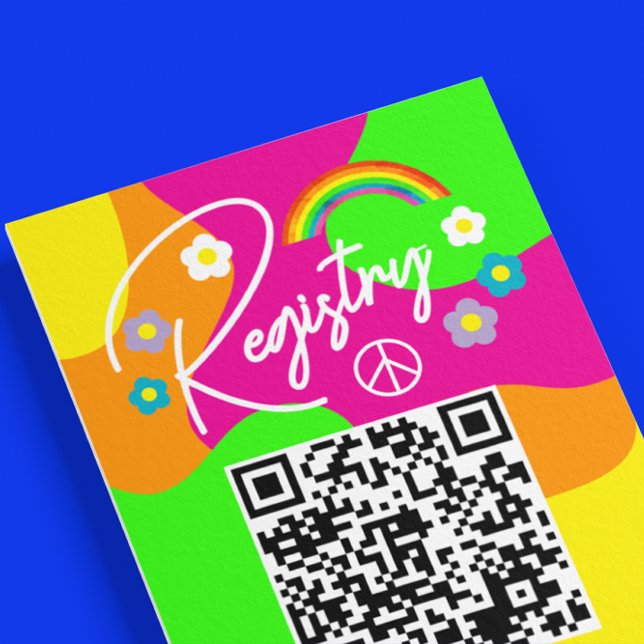 Cartão De Informações Funky Retro Bridal Shower Registry (Criador carregado)