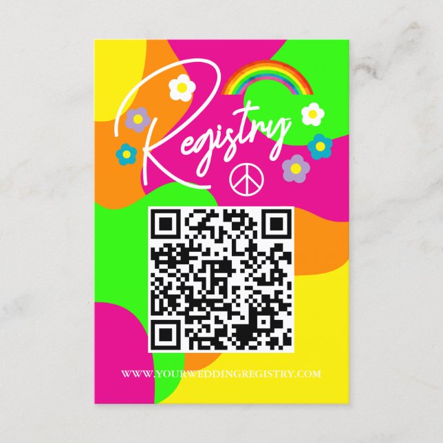 Cartão De Informações Funky Retro Bridal Shower Registry (Frente)