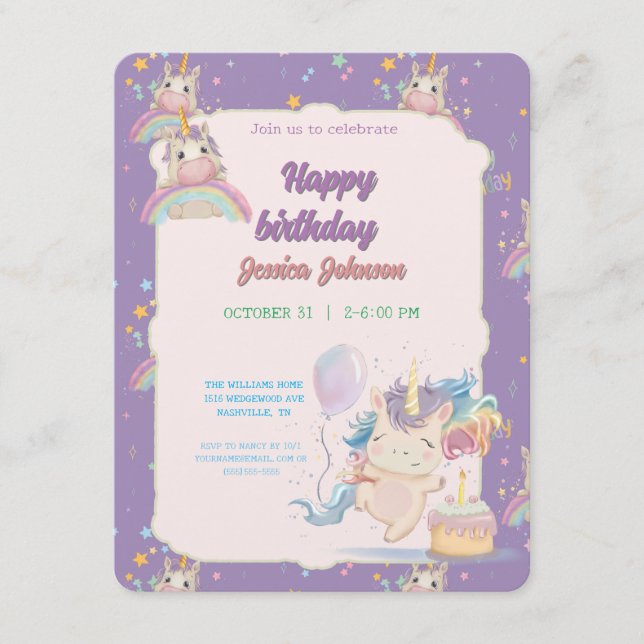 Cartão De Informações Funny Birthday Unicorn (Frente)