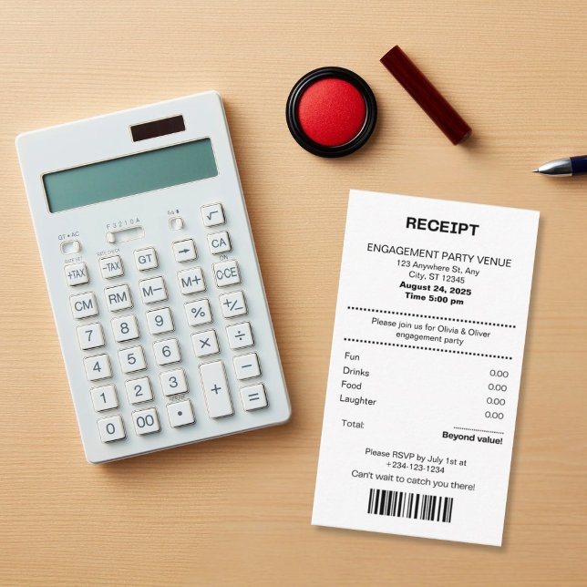 Cartão De Informações Funny, Receipt theme engagement party invitation (Criador carregado)