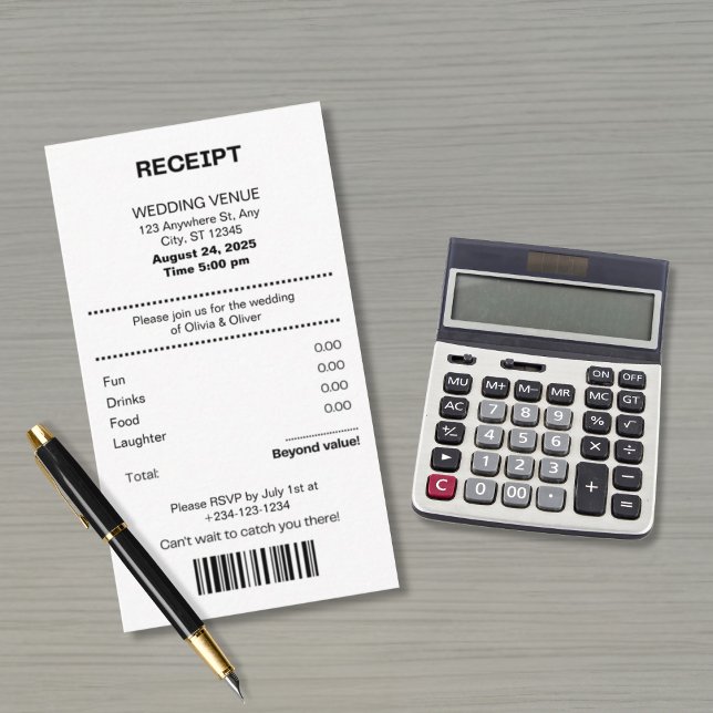 Cartão De Informações Funny, Receipt theme wedding invitation (Criador carregado)